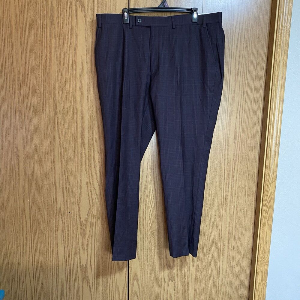 NWT Calvin Klein Men’s 40x30 Wool Blend Burgundy Plaid Dress Pants